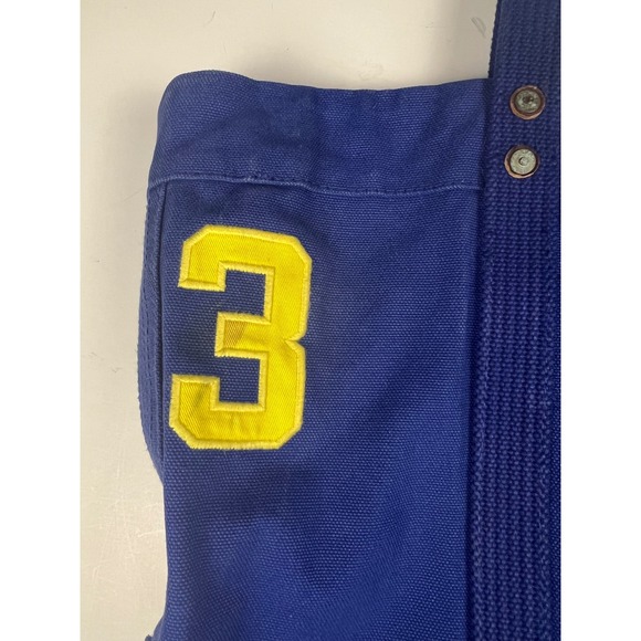 Ralph Lauren Blue Canvas Tote Bag Yellow‎ Pony & Number 3 Beach Shopper - Picture 6 of 14
